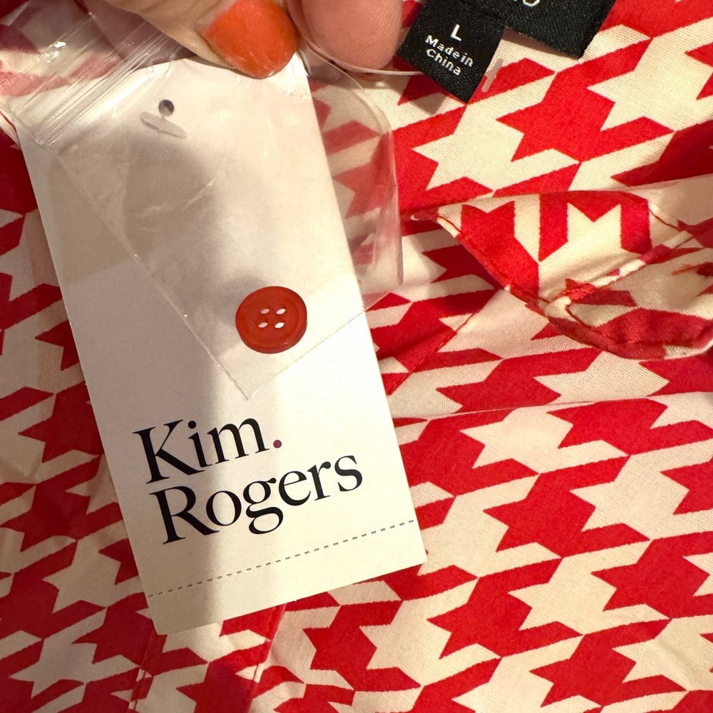 NWT RED/WHITE HOUNDSTOOTH BUTTON DOWN SHIRT LARGE #CL - Picture 7 of 8